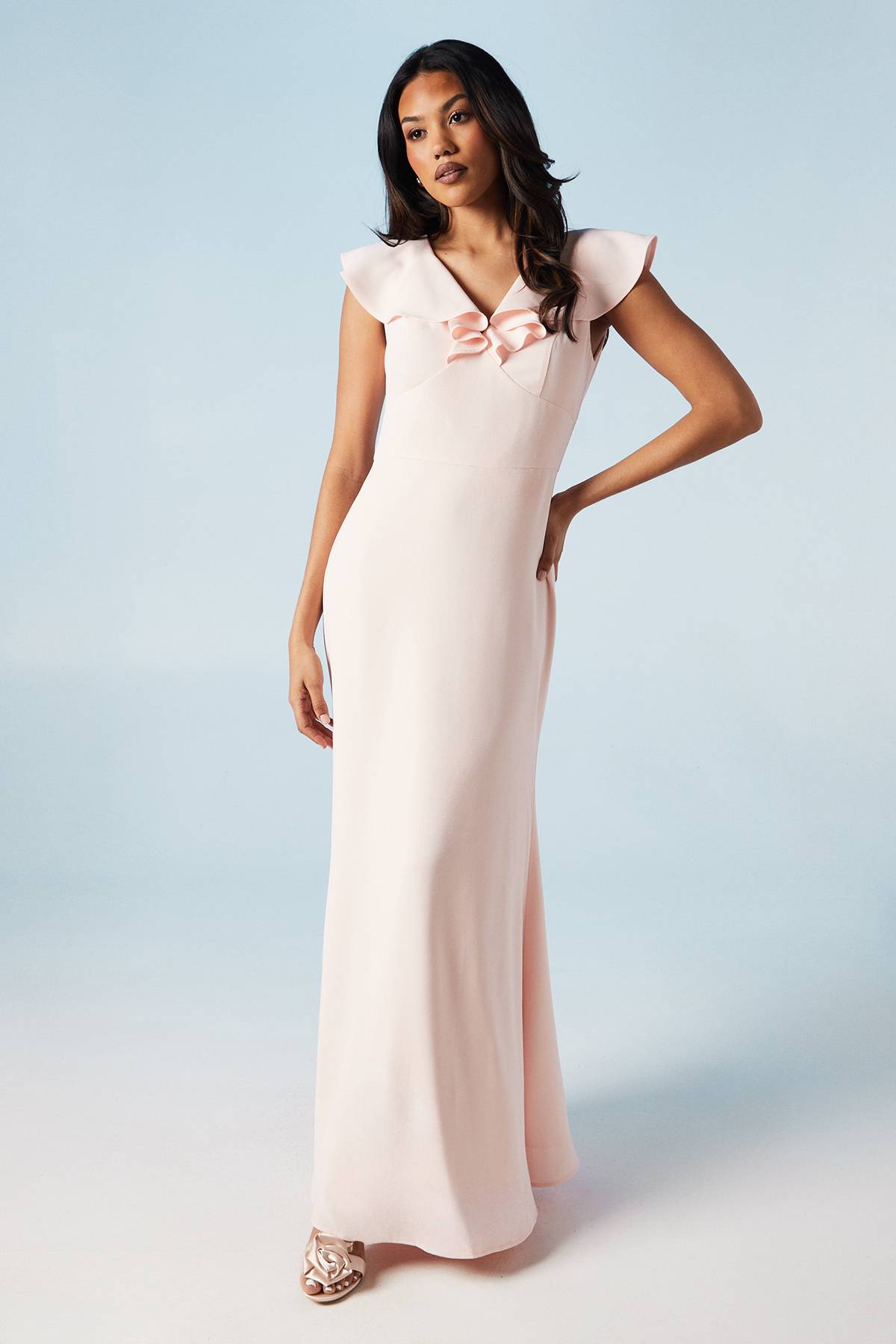 Coast Robe de Demoiselle d'Honneur en Crêpe à Col V avec Détail d'Épaule
