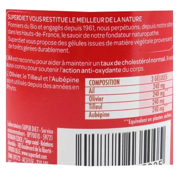 Superdiet Quarteto de Alho Orgânico para Saúde Cardiovascular 150 cápsulas