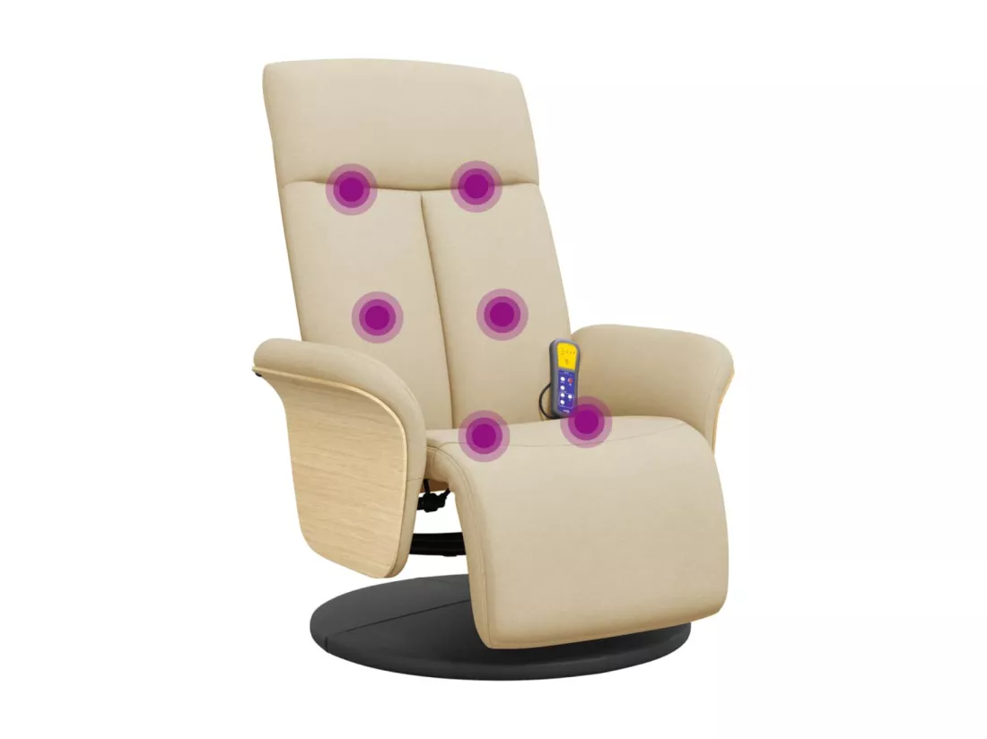 Fauteuil inclinable de massage avec repose-pieds crème tissu