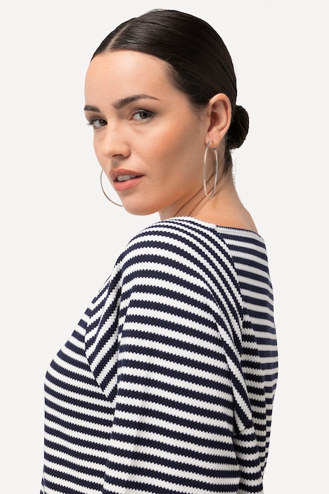 Sweatshirt, Struktur, Ringel, Carrée-Ausschnitt, Langarm