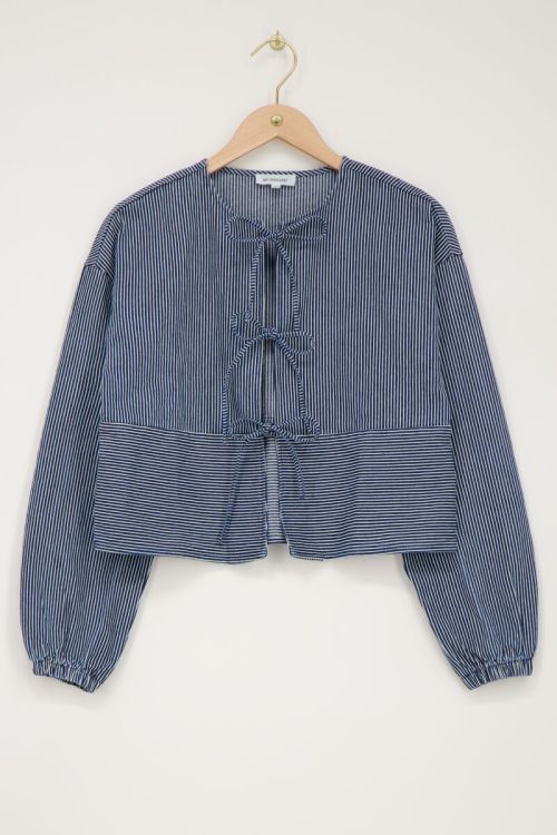 Blauw gestreepte top met strikjes