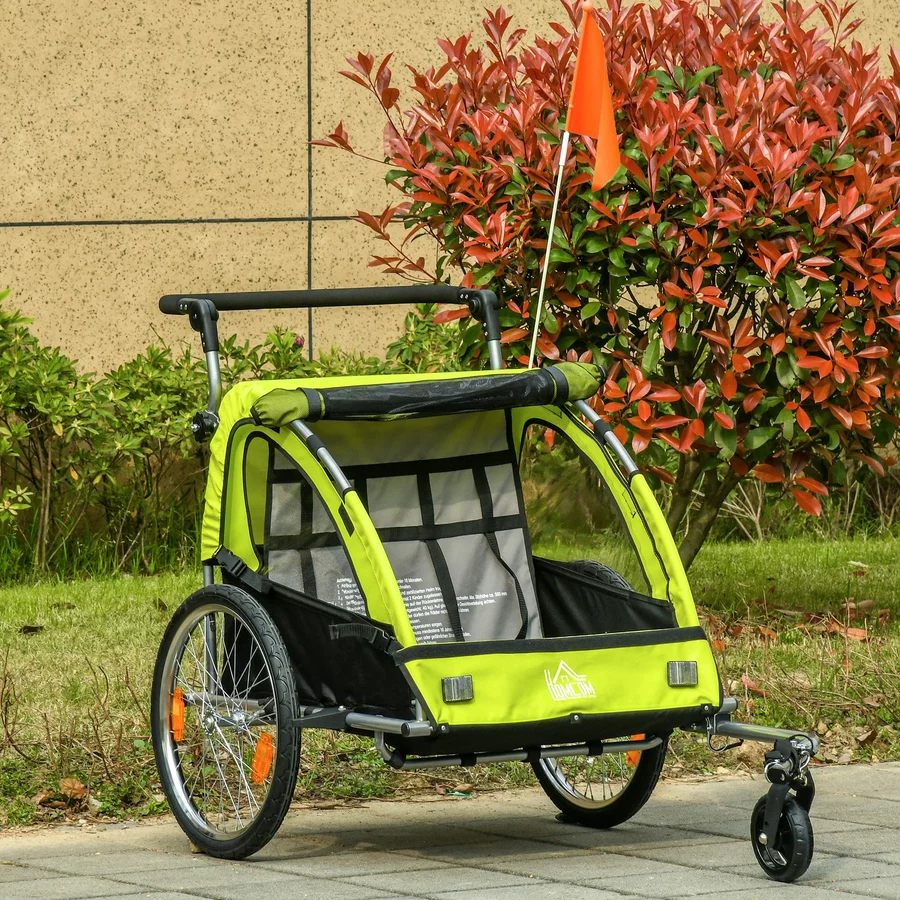 HOMCOM 2-in1 Fahrradanhänger mit Platz für 2 Kinder grünschwarz