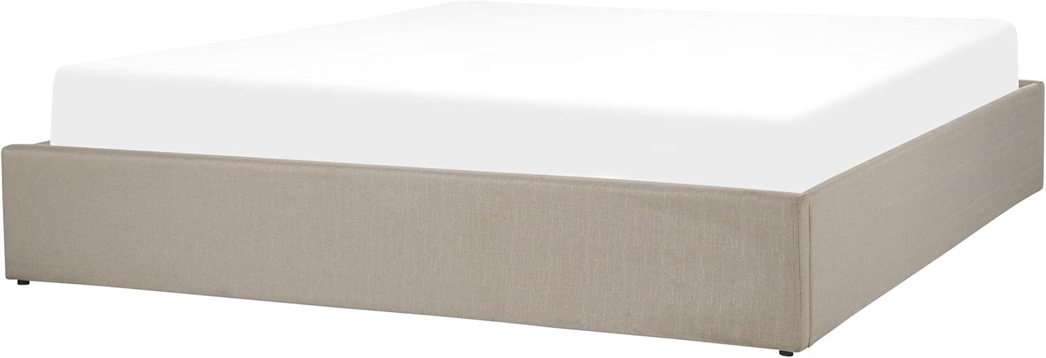 Beliani Polsterbett Hellbraun mit hochklappbarem Lattenrost 180x200 cm Bettkasten Dinan