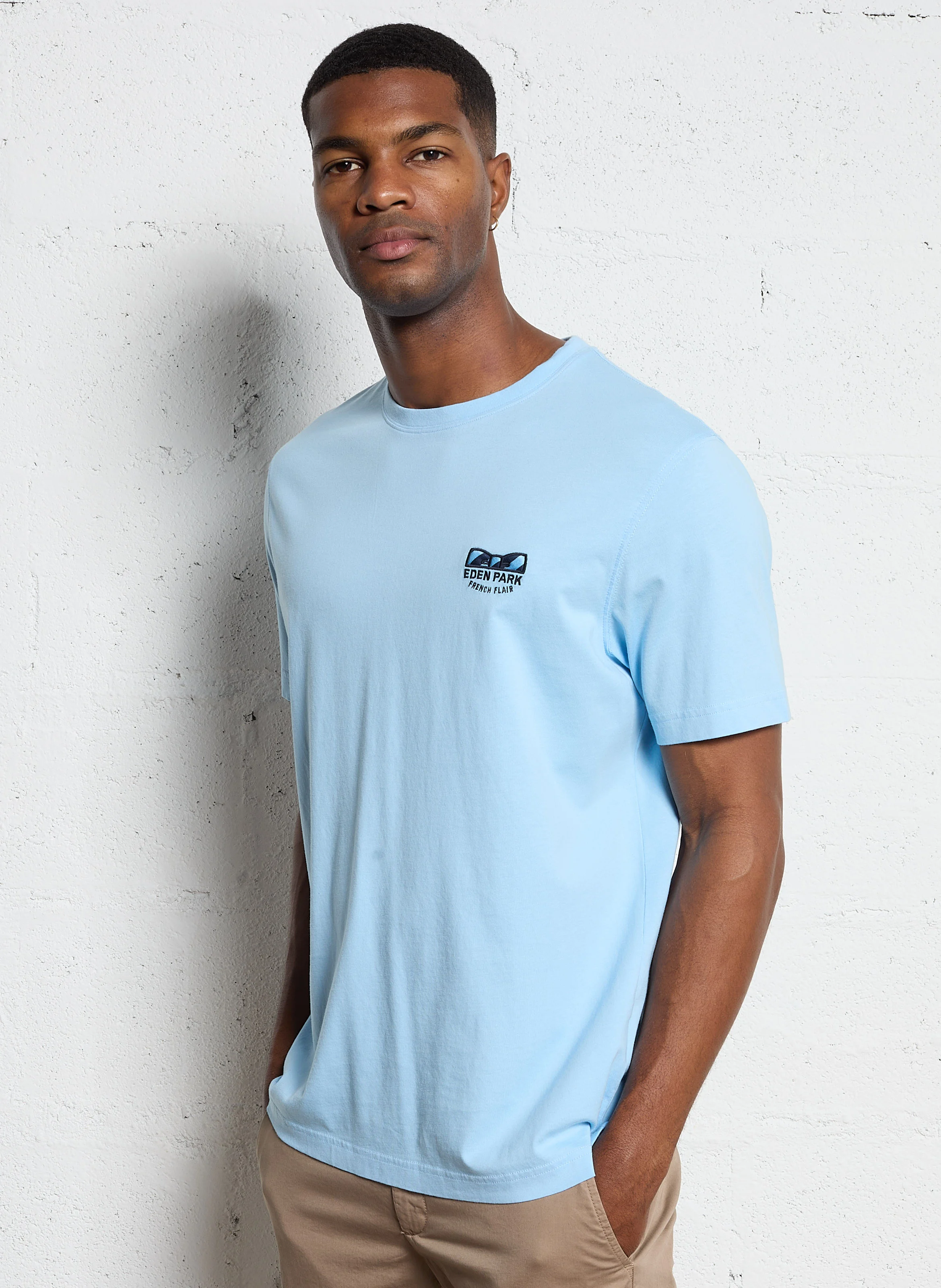 Tee-shirt manches courtes brodé en coton | Bleu