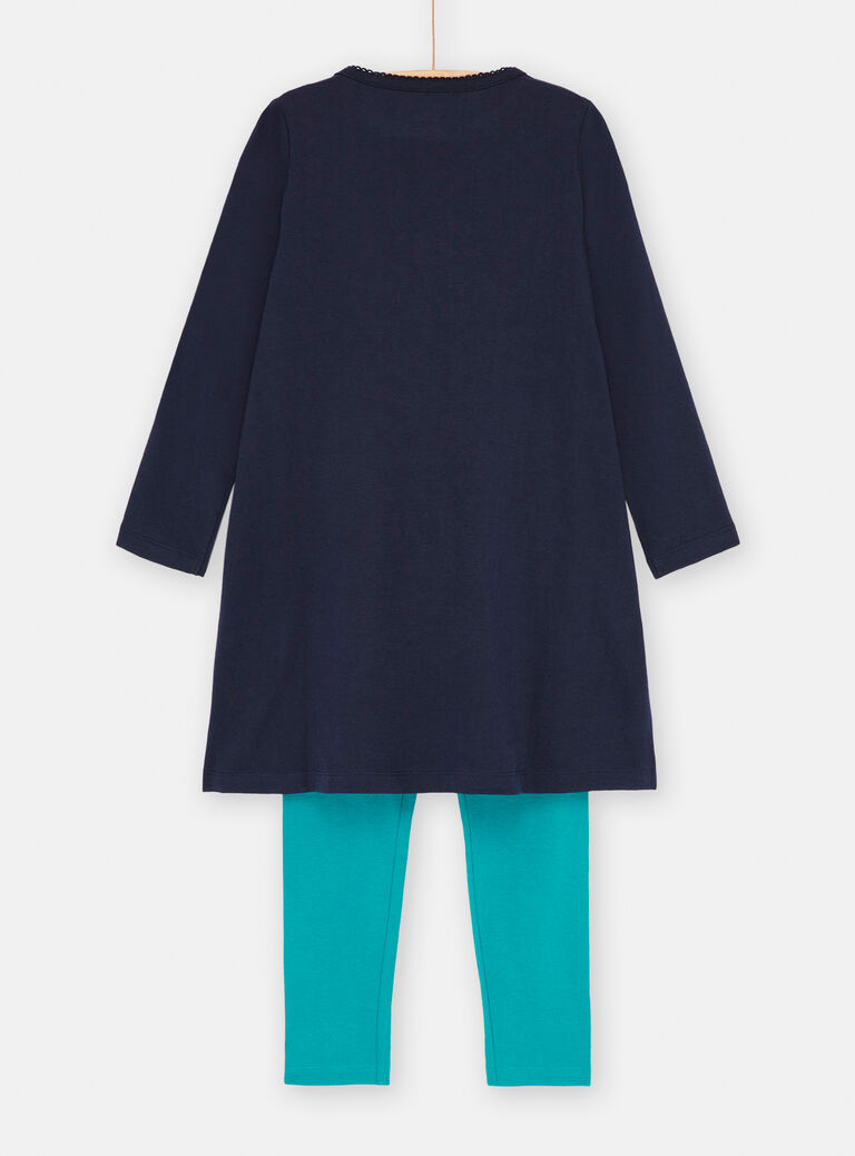 Chemise de nuit bleu à imprimé tropical et legging fille