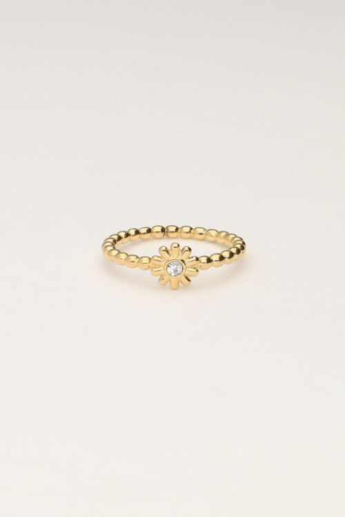 Minimalistische ring met bloem & steentje
