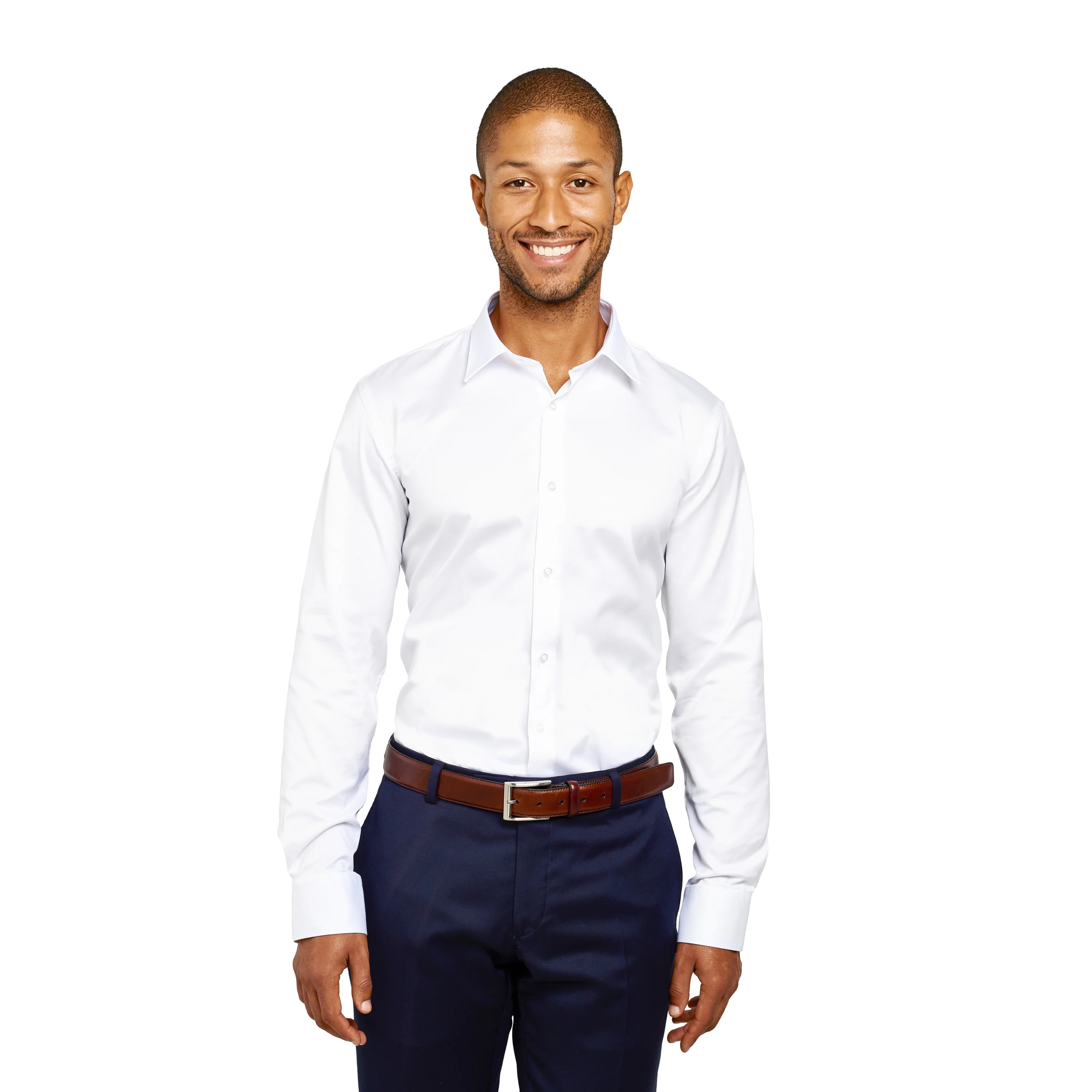 Chemise blanche cintrée sans repassage en twill de coton