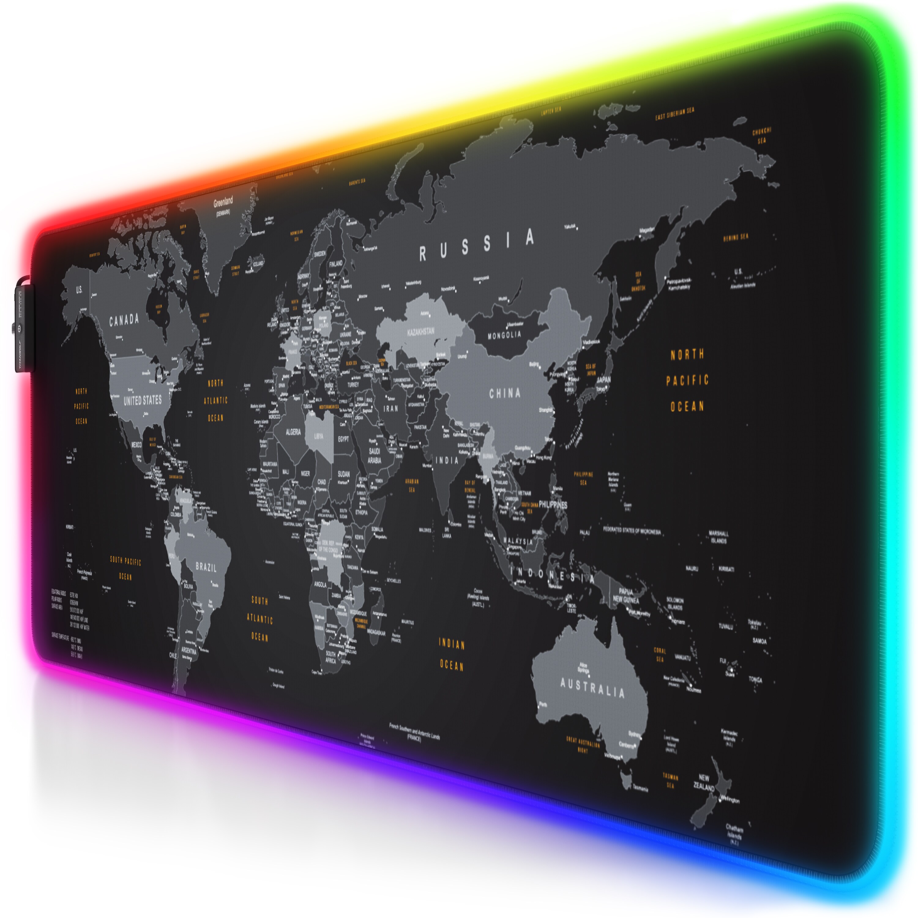 Titanwolf RGB Gaming Mauspad, Mousepad XL 800 x 300mm verbessert Präzision & Geschwindigkeit, Weltkarte