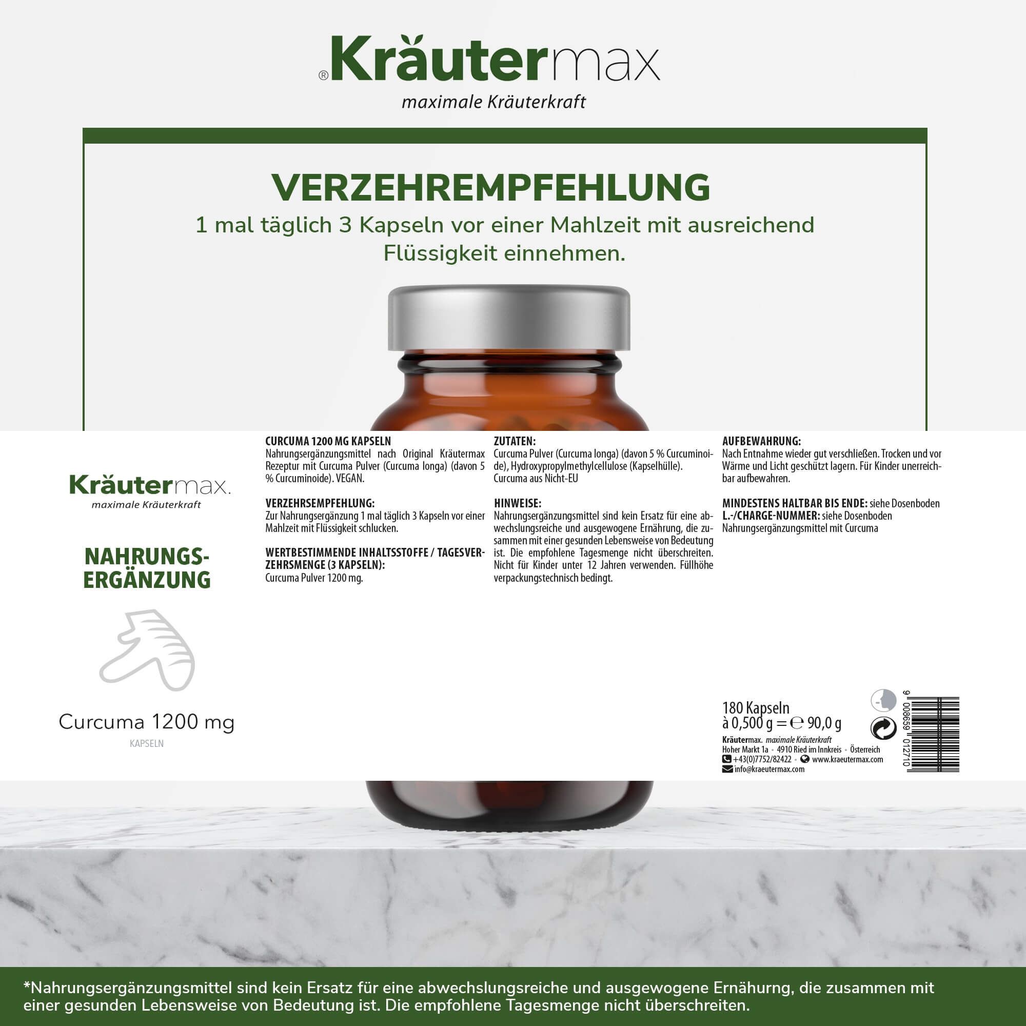 Kräutermax Curcuma Kapseln hochdosiert