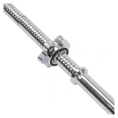 Barre d'haltère longue 140 cm diamètre 30 mm acier chromé avec 2 fermoirs en forme d étoile poignées antidérapantes barre de musculation haltérophilie 01_0000025