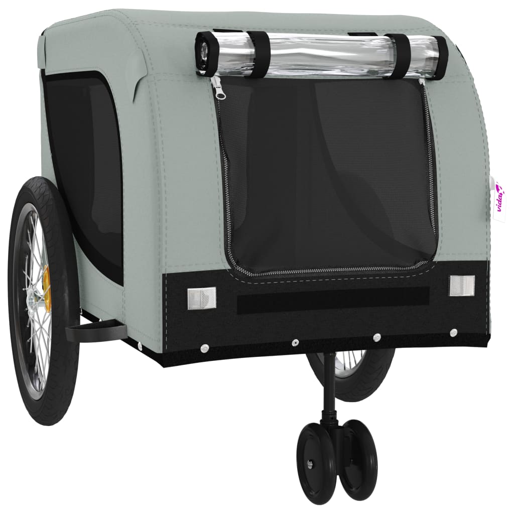 vidaXL Reboque para Bicicleta para Animais de Estimação em Tecido Oxford Cinza e Preto