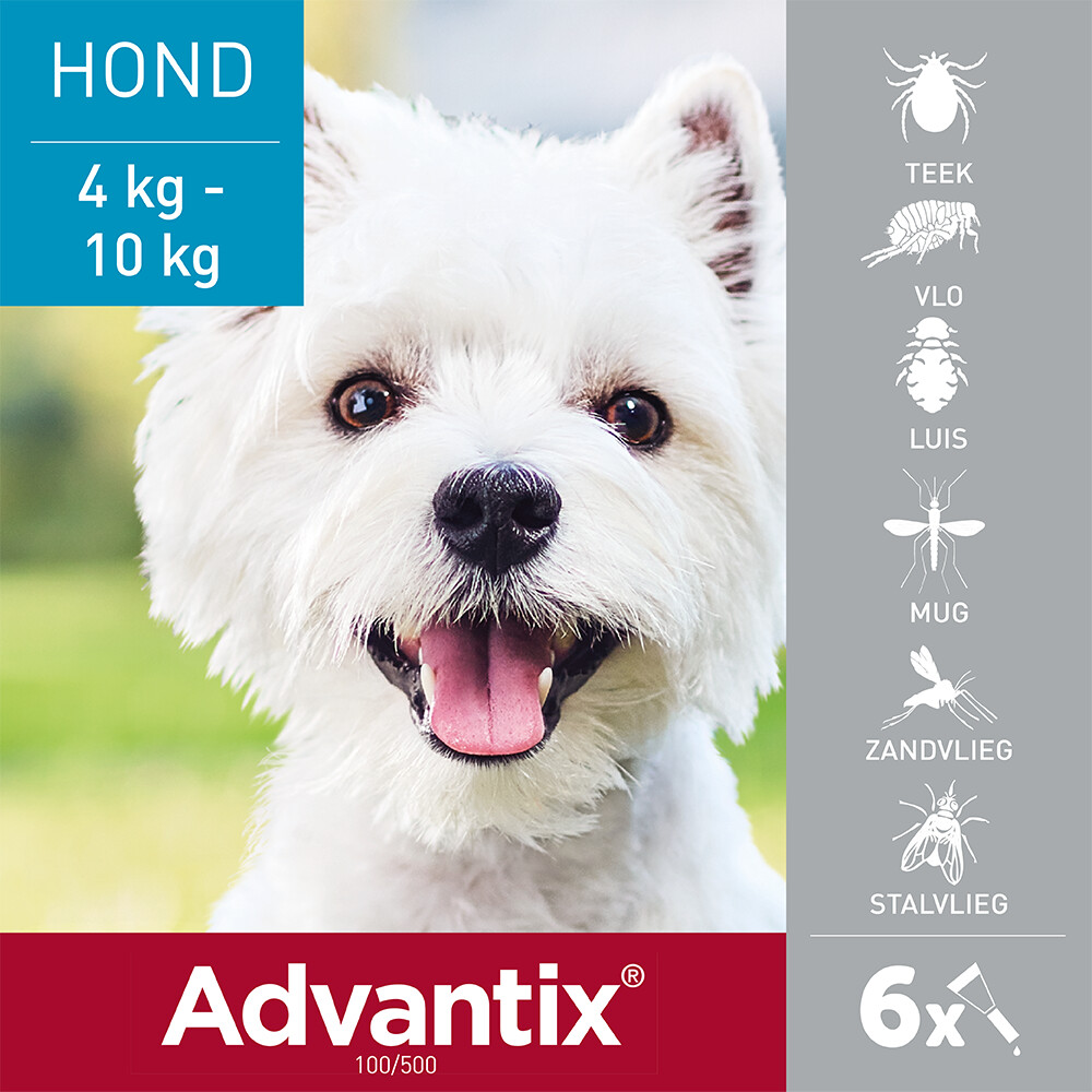 Advantix Spot On 100 Anti Vlooien en Teken Druppels Hond 4 - 10 kg6 pipetten