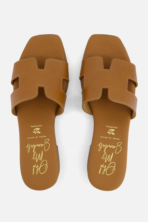 Oh My Sandals Slippers cognac Leer