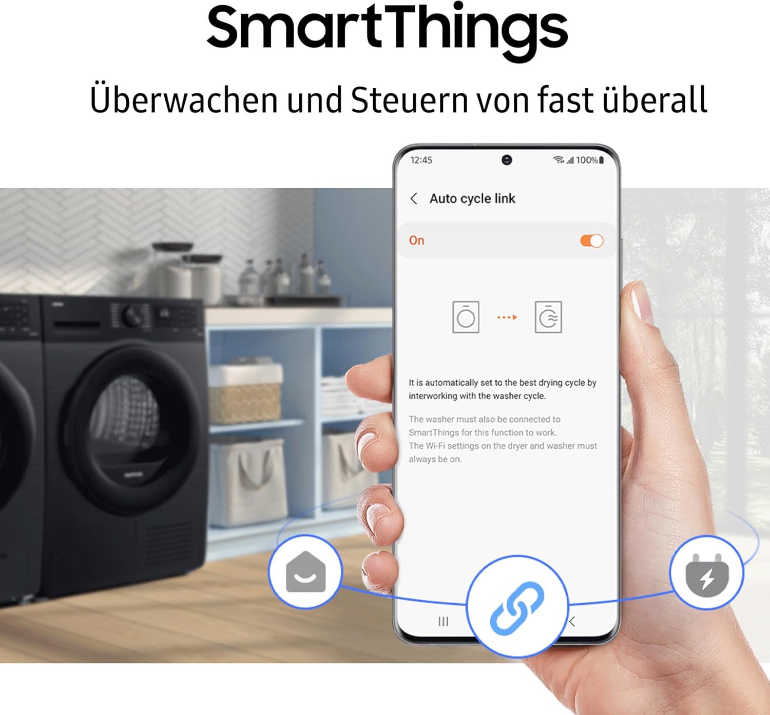 Samsung DV90DG52A0ABEG Wärmepumpentrockner, 9 kg, EEK: C, AI Wäschetrockner mit WiFi-SmartThings-App, LED-Display, Hygiene-Programm, Air Refresh, Knitterschutz, Schwarz
