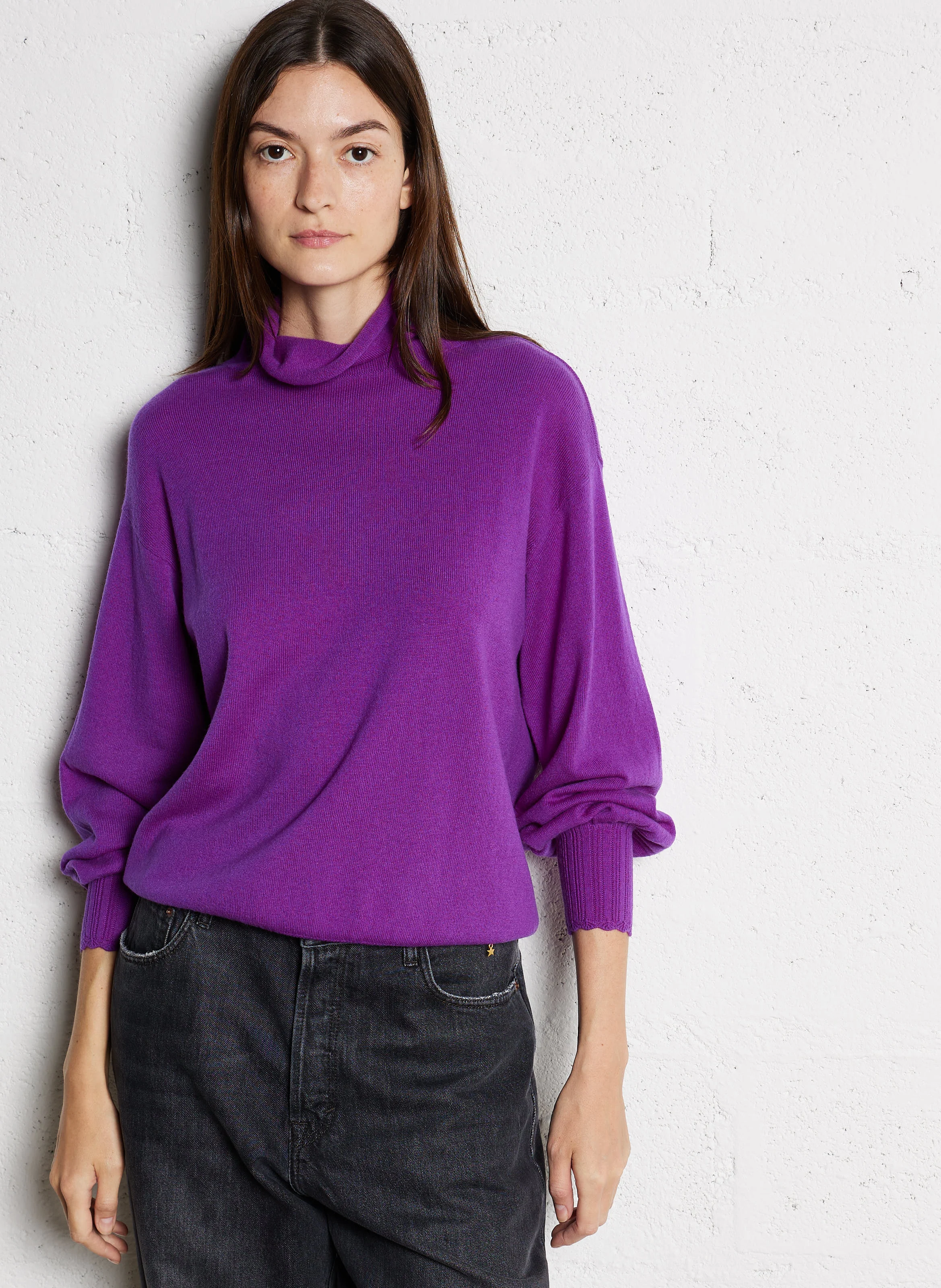 ARMONIE - Pull col montant en laine | Violet