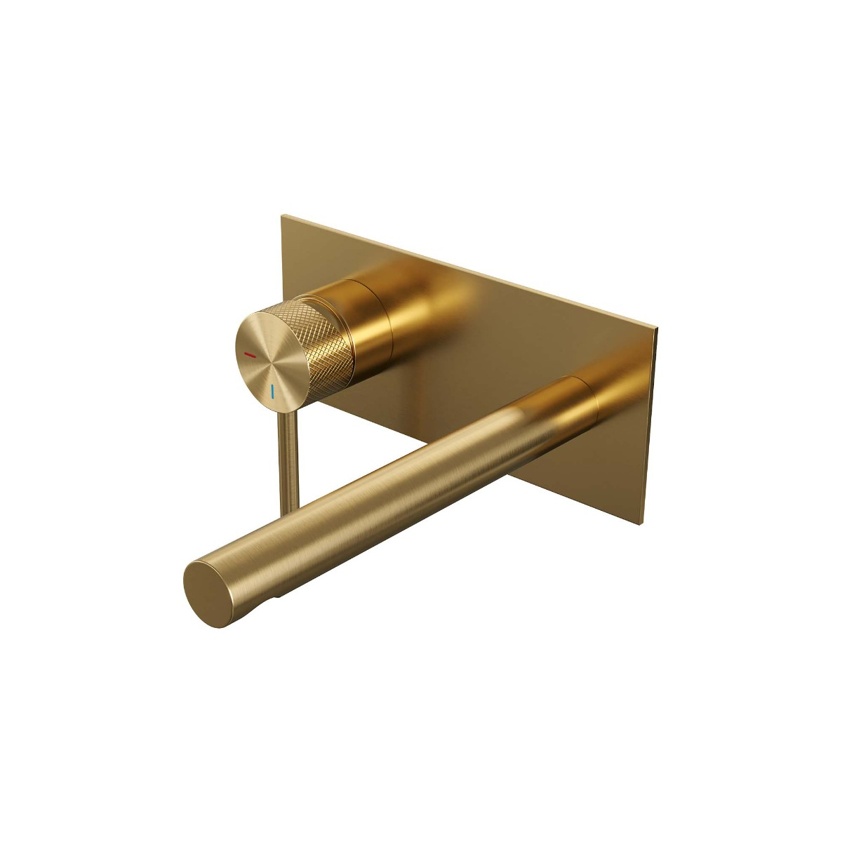 Brauer Gold Carving inbouw wastafelkraan plaat met rechte uitloop, lange handgreep en ColdStart geborsteld messing PVD links