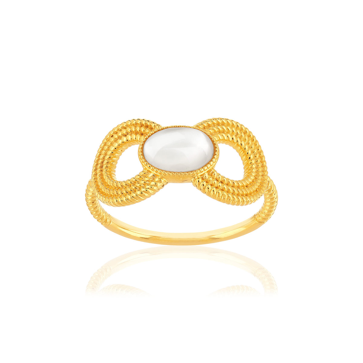 Bague plaqué or nacre, anneaux perlés