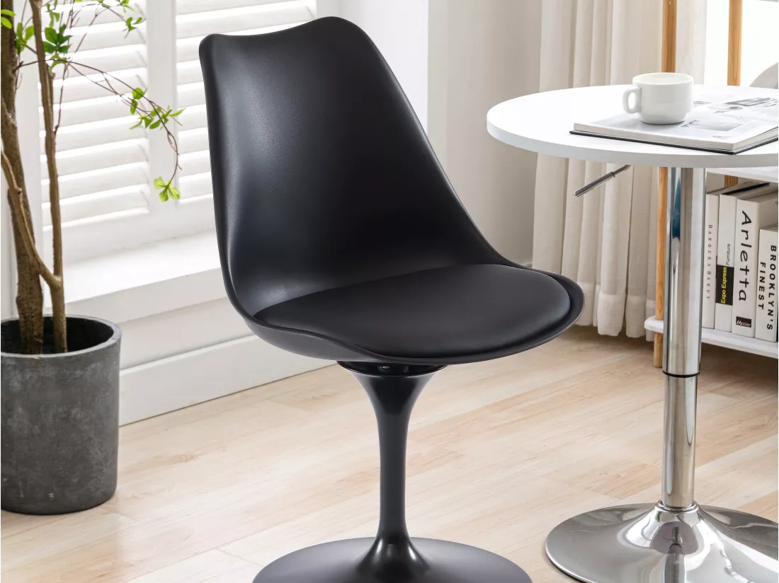 Lot de 6 chaises en polypropylène, simili et métal - Noir - XAFY