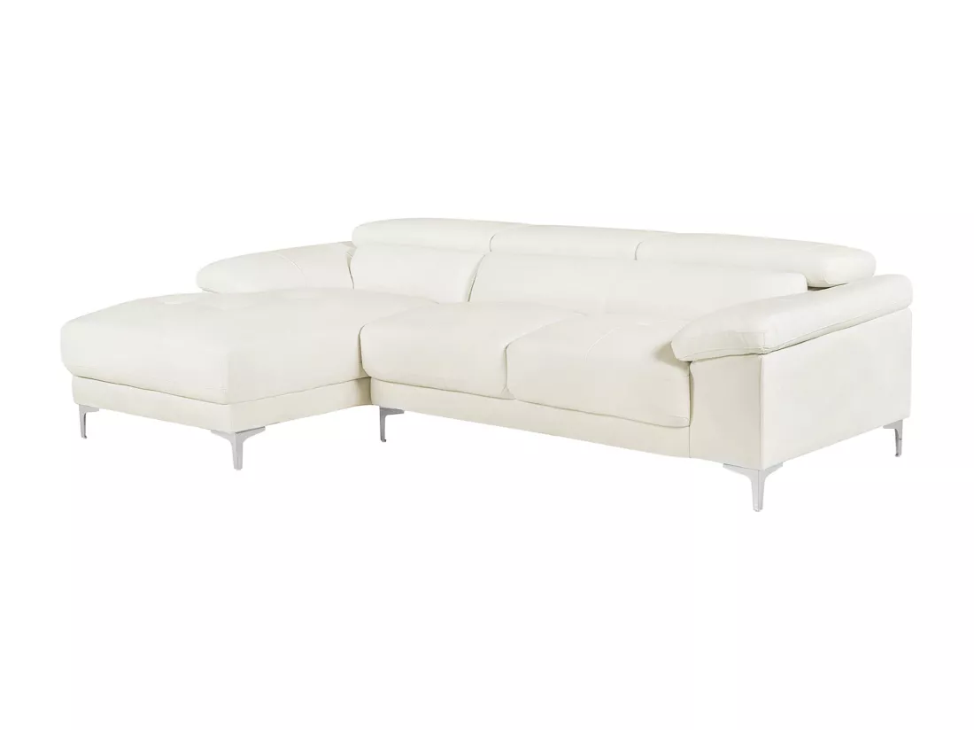 Canapé d'angle en cuir SOLANGE - Blanc - Angle gauche