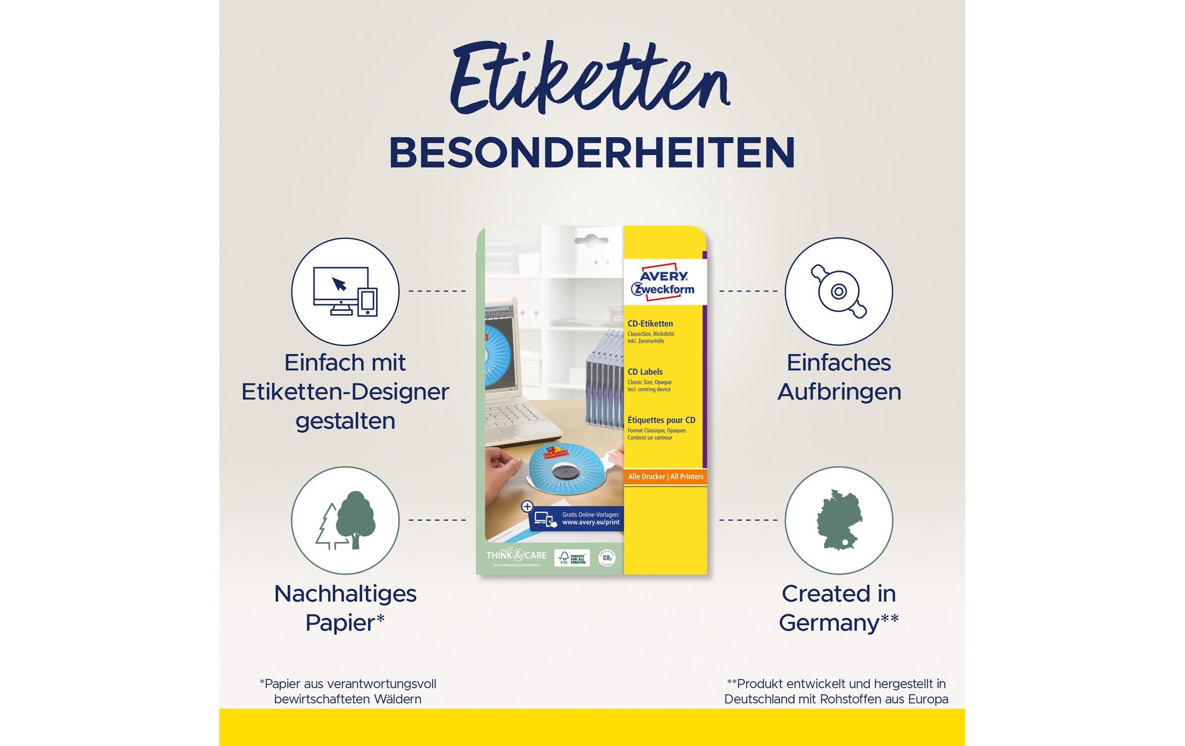 CD-Etiketten L6015-25 Ø 117 mmBedruckbare, permanent haftende CD-Etiketten