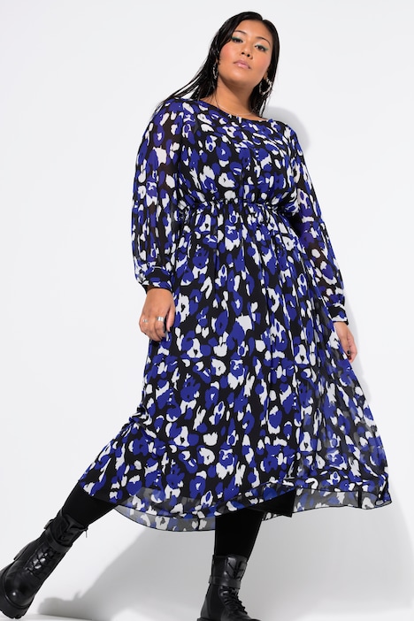 Maxikleid, A-Line, Color-Leo, Langarm