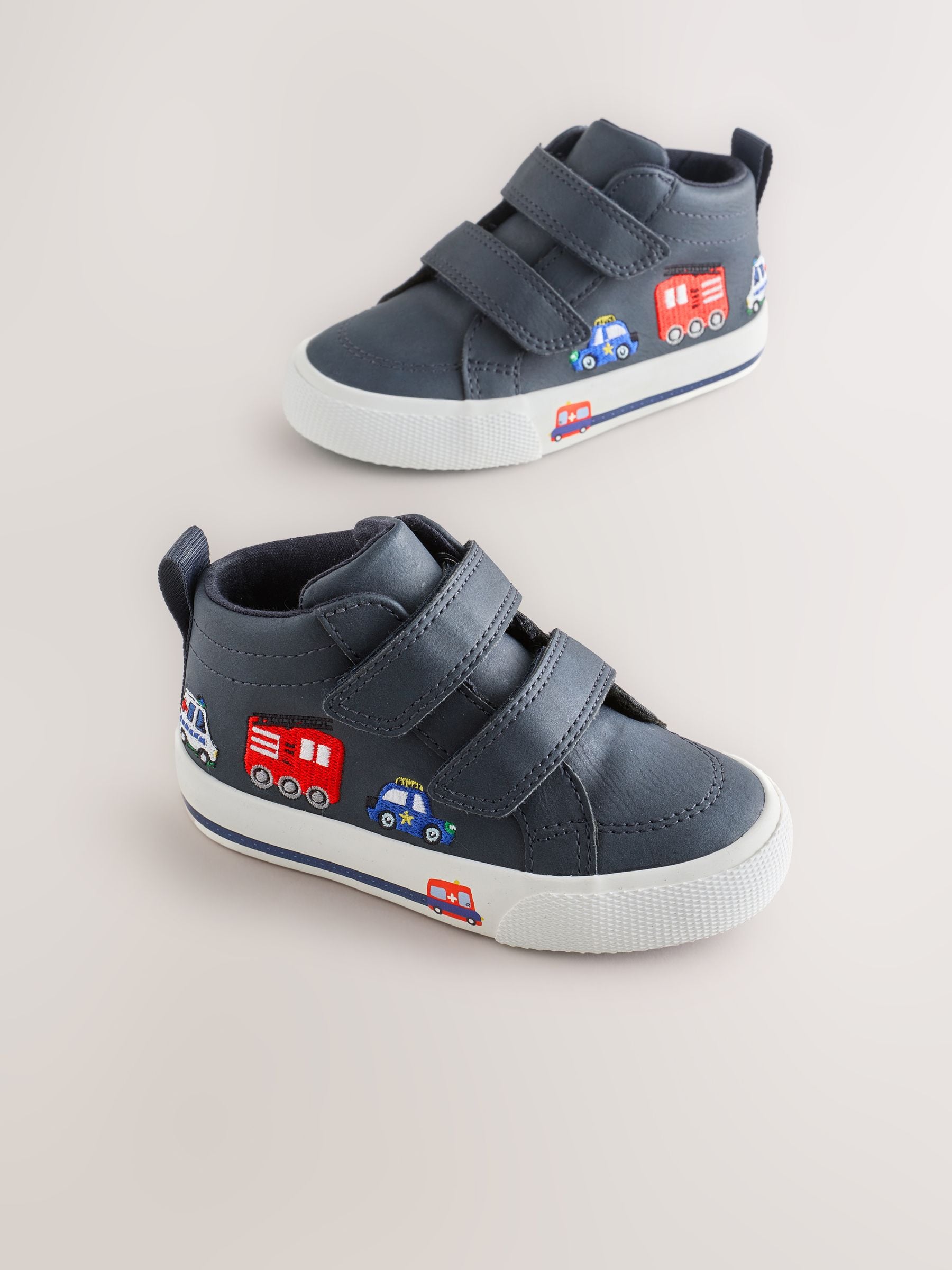Marineblauw met voertuigprint - Hoge schoenen met klittenbandsluiting