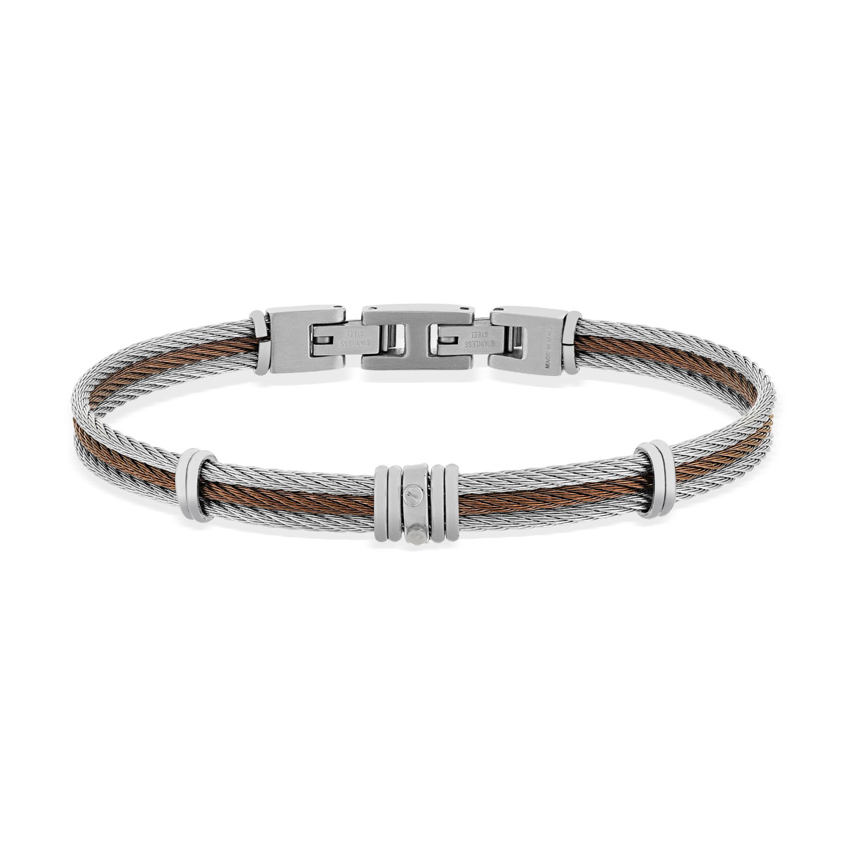 Bracelet acier câble marron et gris