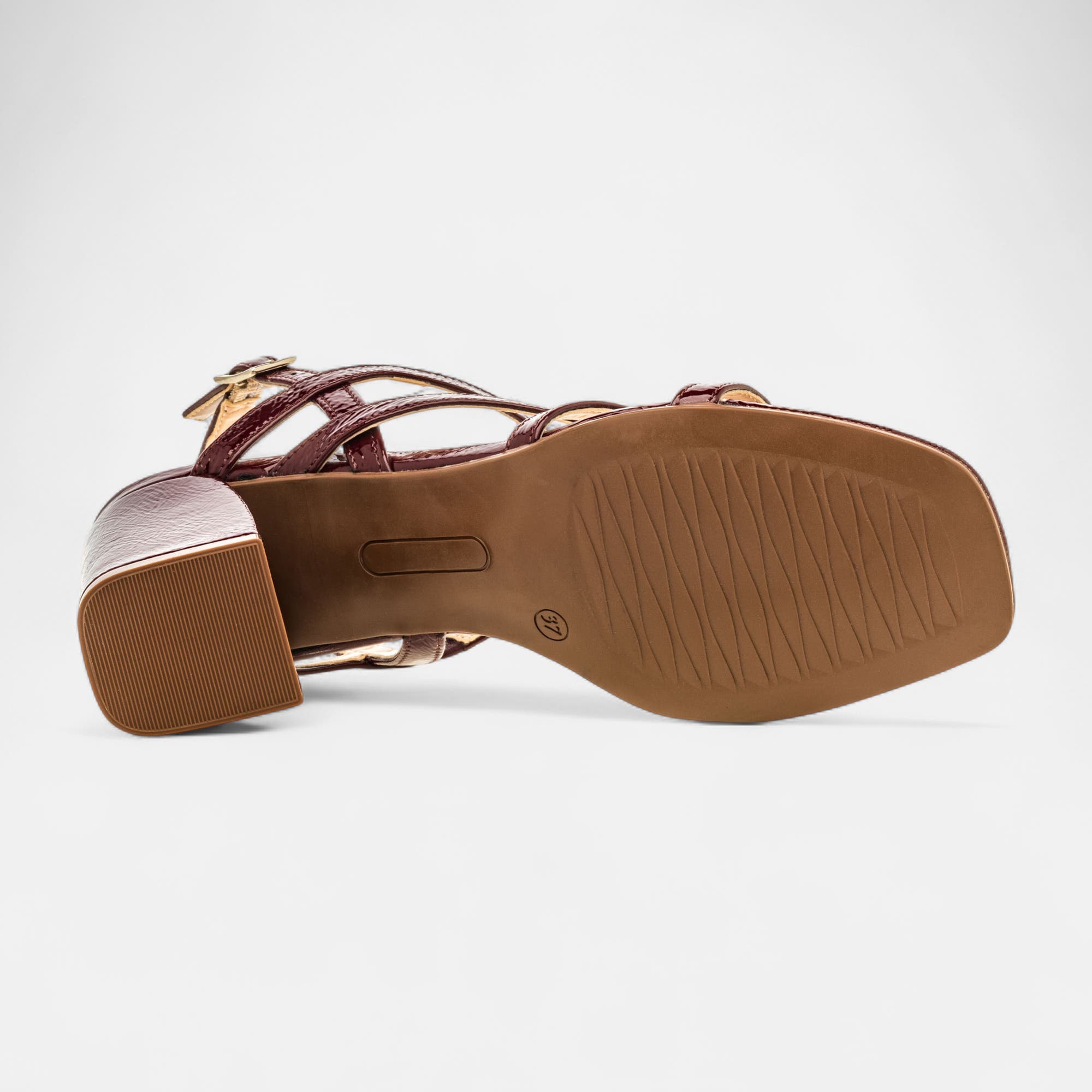 Nu-pieds à talon Femme en cuir bordeaux