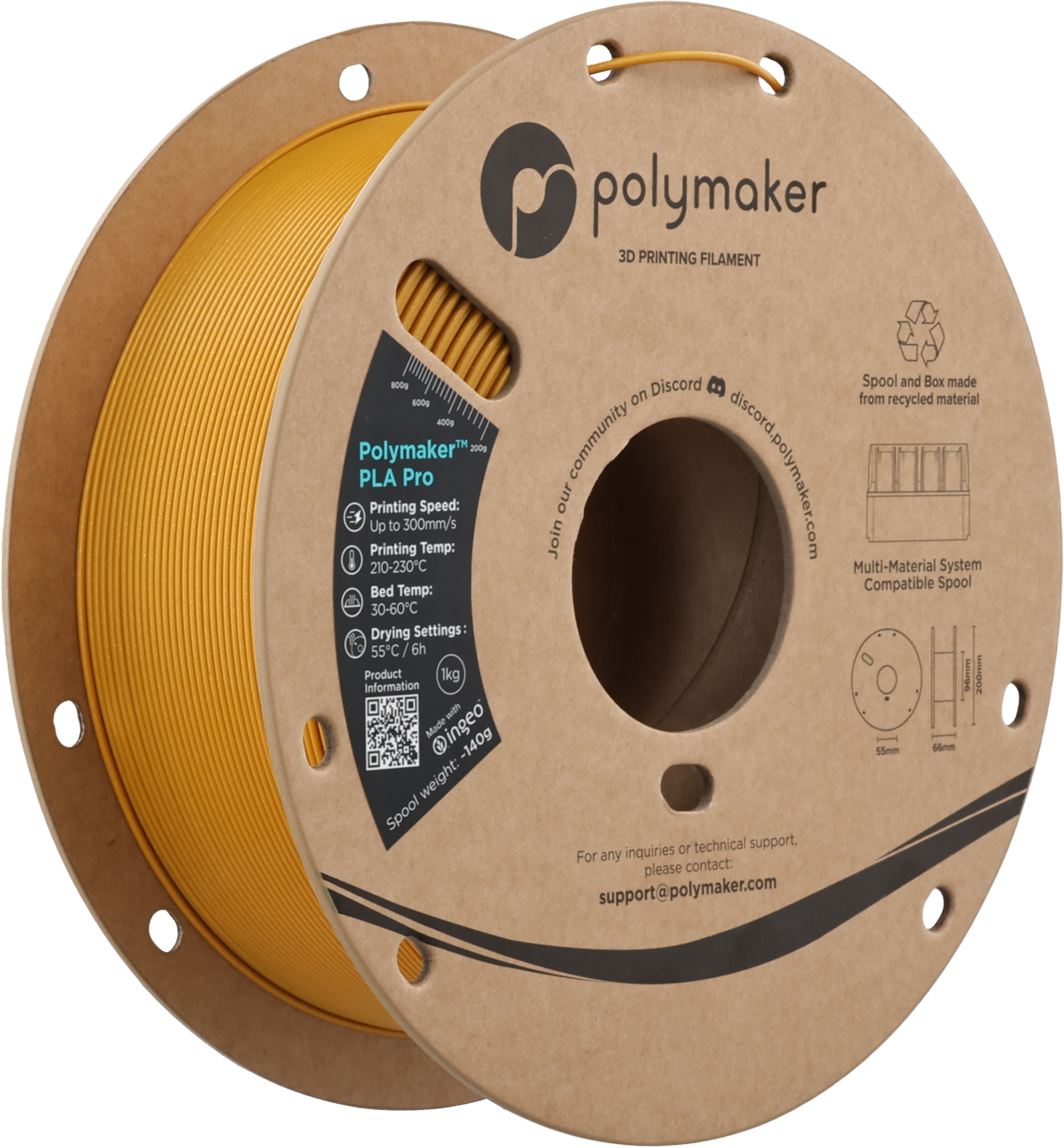 Polymaker  PLA Pro Metallic Gold, 1,75 mm / 1000 g    Neue, verbesserte Formulierung: Hochleistungs-High Speed-PLA in Metallic Gold