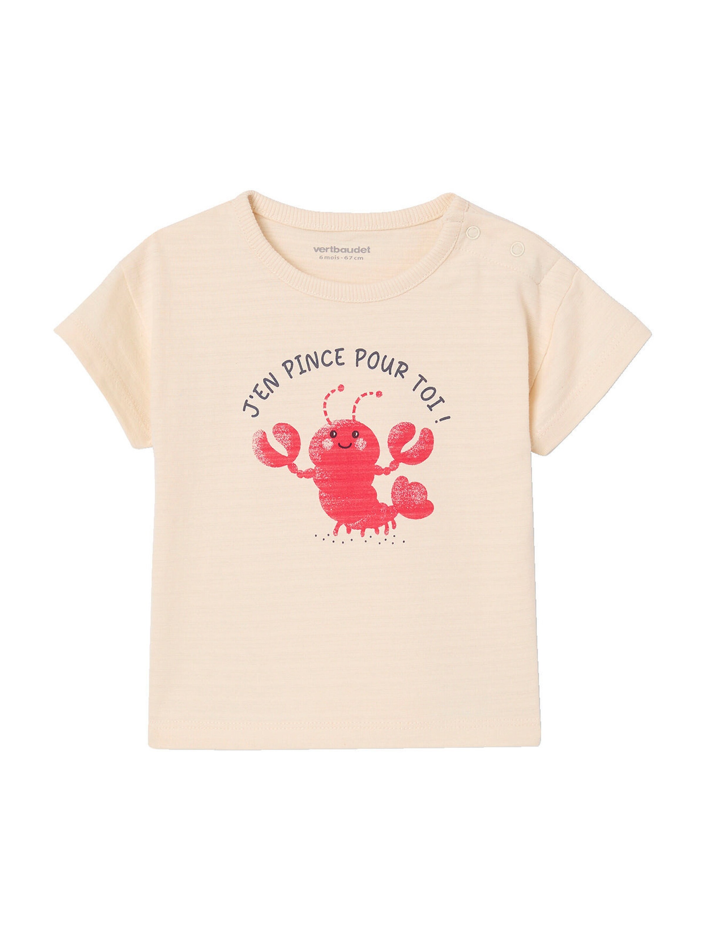 Vertbaudet Bio-Kollektion: Jungen Baby Shirt mit Hummerprint und Druckknöpfen vanille