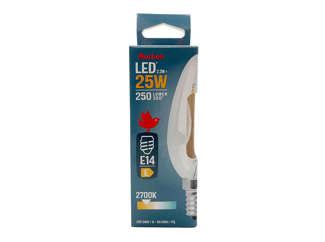 LÂMPADA LED VELA AUCHAN E14 25W LUZ AMARELA