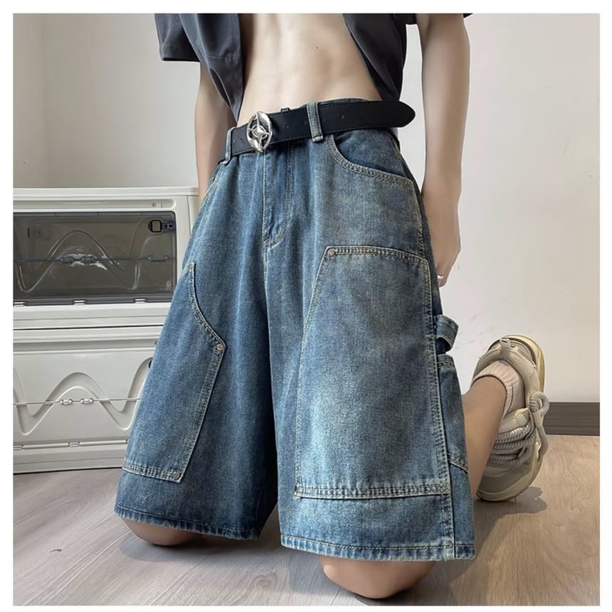 Capbrew - Mid Rise Washed Denim Wijde Broek
