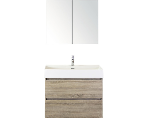 Sanox Maxx XL badkamermeubelset, BxHxD 81 x 183 x 45,5 cm, frontkleur eikengrijs met keramische wastafel wit