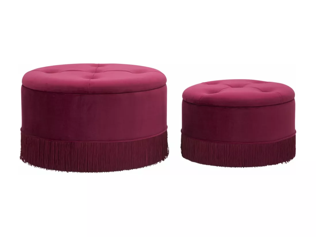 Lot de 2 poufs de rangement en tissu violet Ø 71x41-55x33 cm