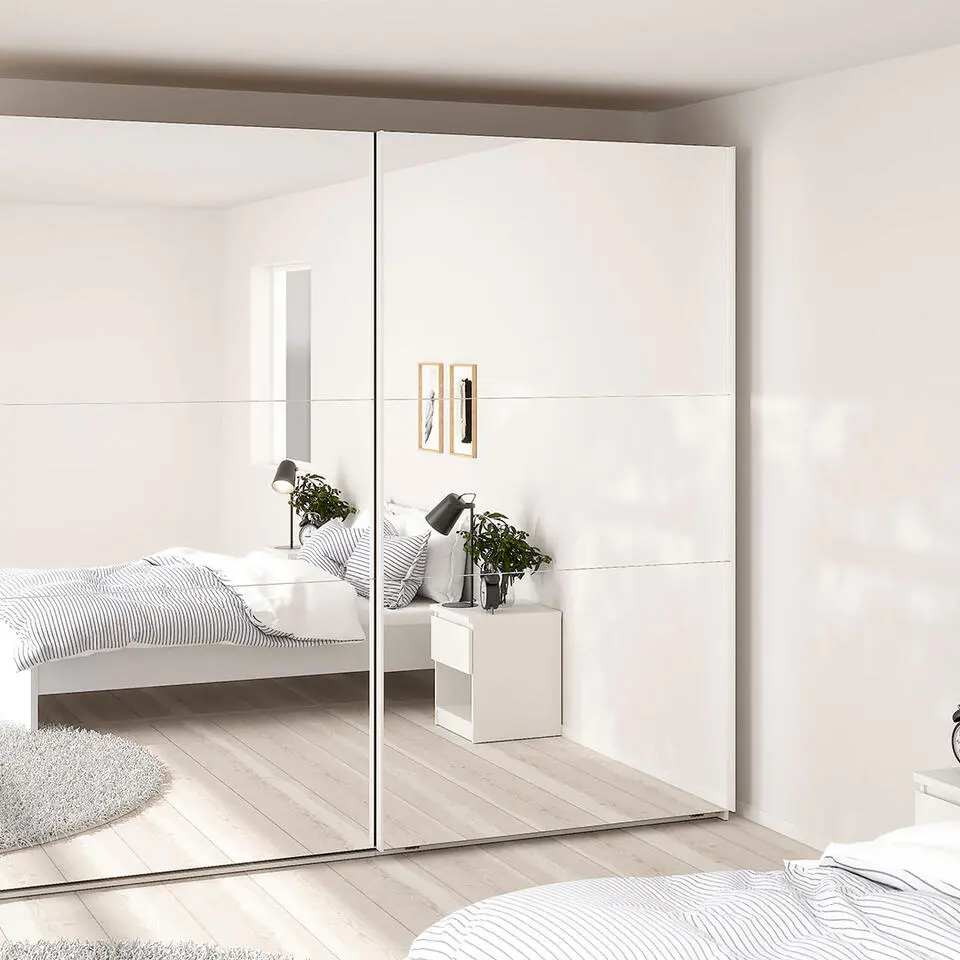 Hioshop Como schuifdeurkast 2 deuren met spiegel 245x220cm wit