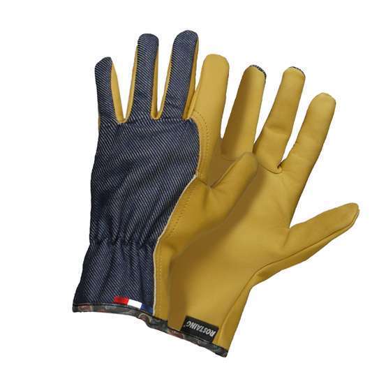 Gants de jardin surcyclés : cuir/jean, T.7