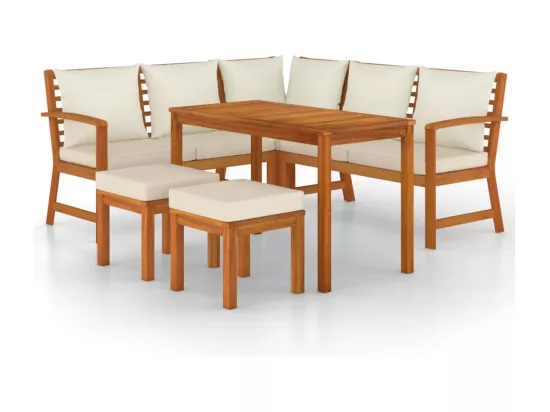 Ensemble à dîner de jardin 6 pièces avec coussins Bois d'acacia