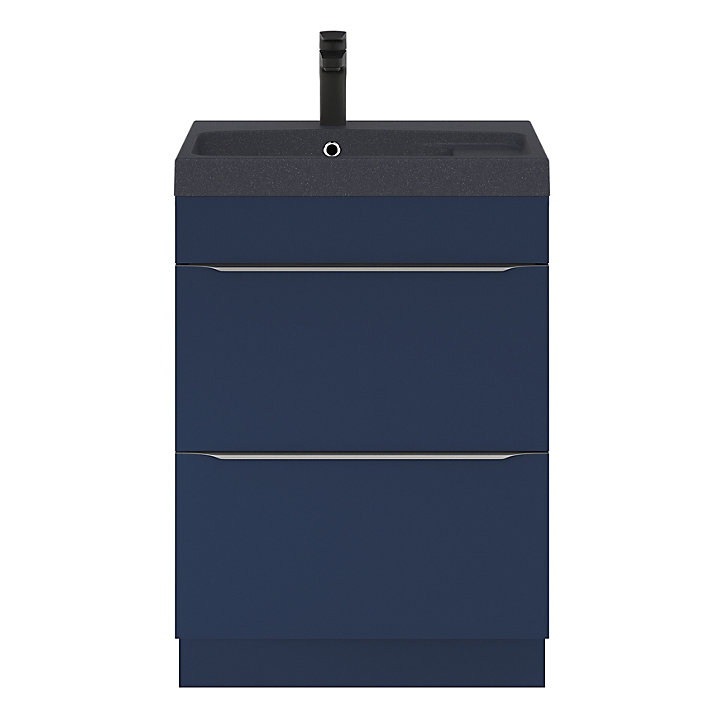 Ensemble salle de bains l.60 cm meuble à poser Imandra bleu nuit mat + plan vasque résine noir