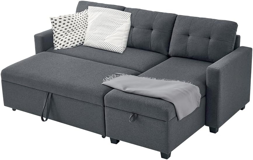 Sofa L Form Campina, Schlafsofa mit Bettkasten, Grau, 226 x 163 cm mit Schlaffunktion