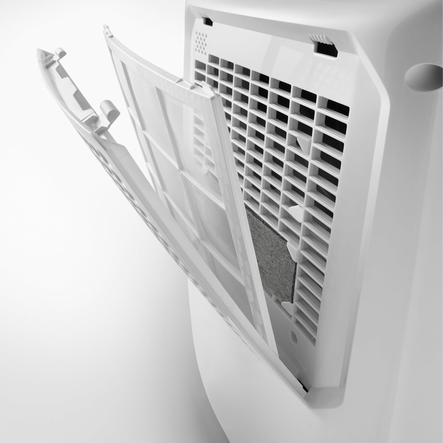 De'Longhi AriaDry DEX210SF Déshumidificateur élimine l'humidité à la maison avec filtration à 3 actions, fonction de séchage, capacité d'humidification 10 l/jour, R290, réservoir d'eau amovible, blanc