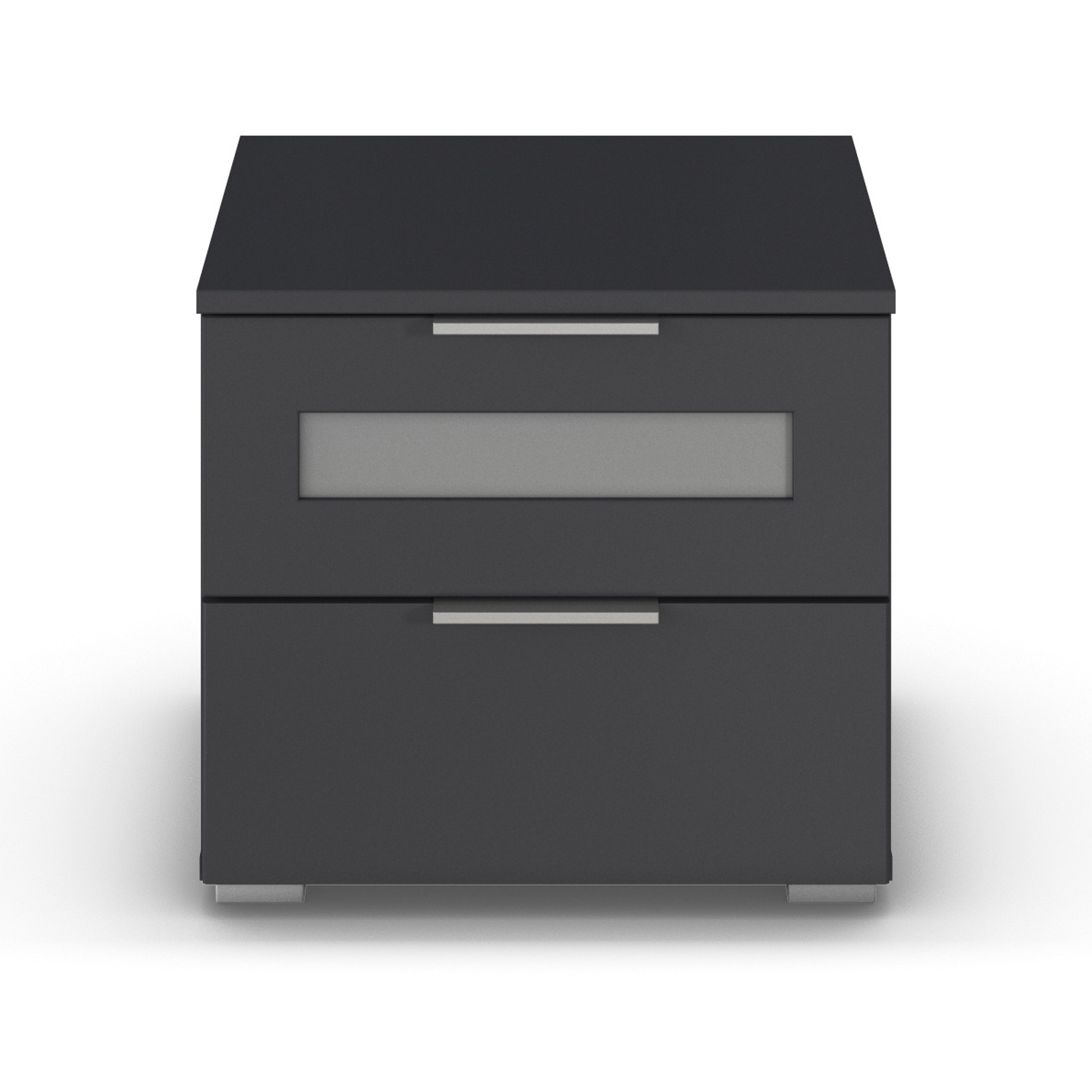 Nachtschrank - grau metallic - Milchglaseinsatz - 47 cm