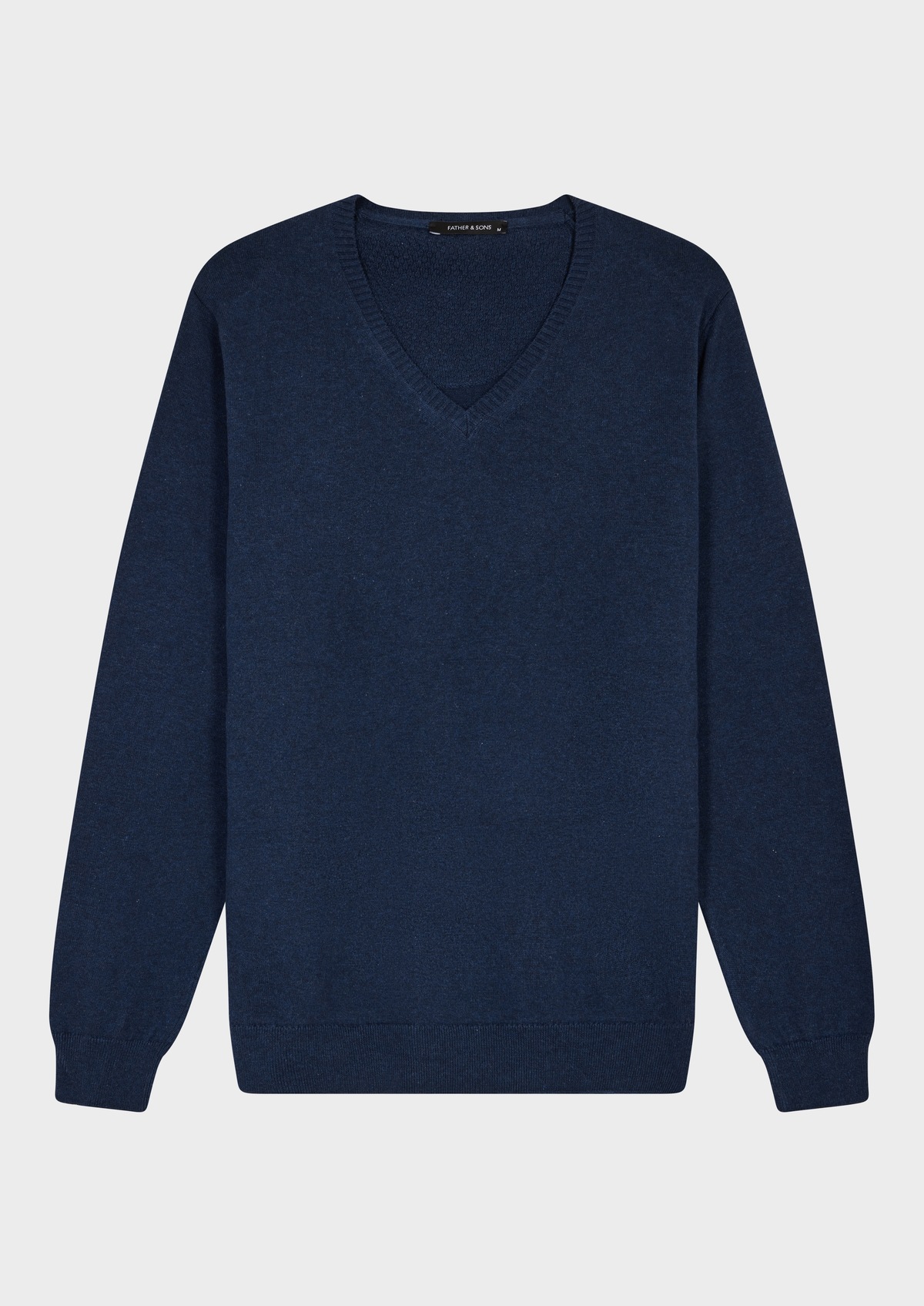 Pull col V en coton uni bleu indigo