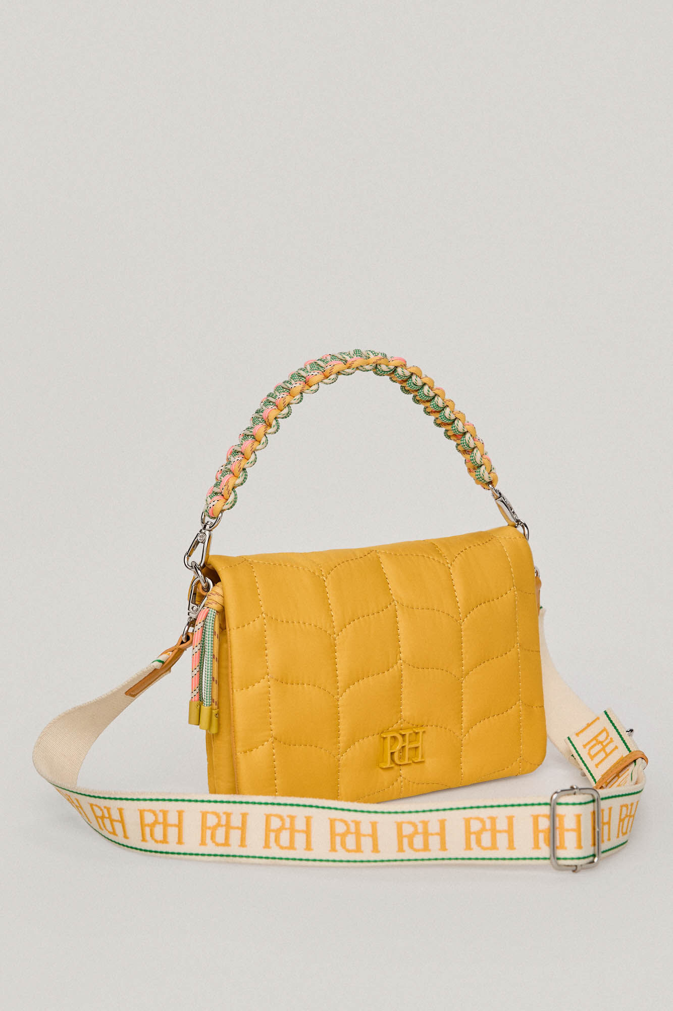 Bolsa de ombro com aba acolchoada em nylon - Amarela