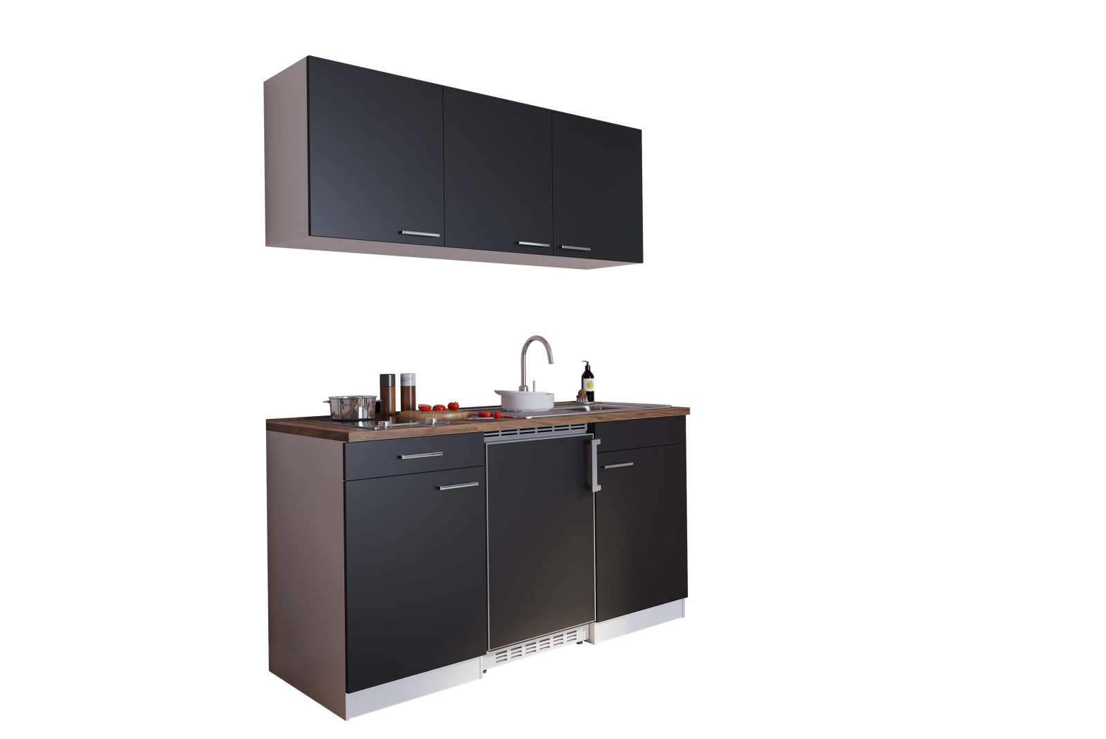 RESPEKTA Küchenzeile - schwarz - mit E-Geräten - 150 cm