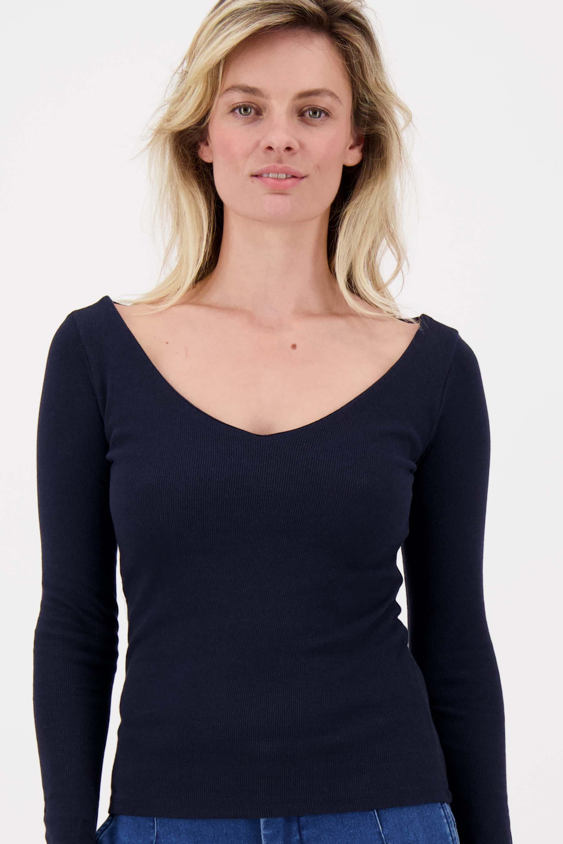 basic rib V hals top met stretch