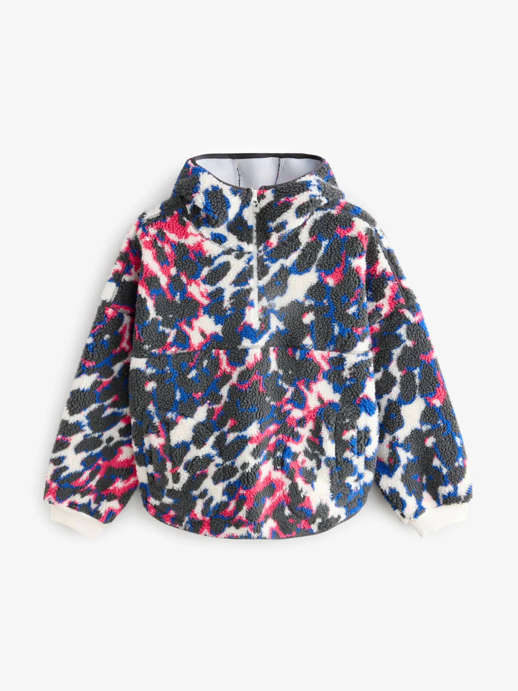 Met verschillende dierenprints - Borg fleece jack met elleboogpatch en capuchon