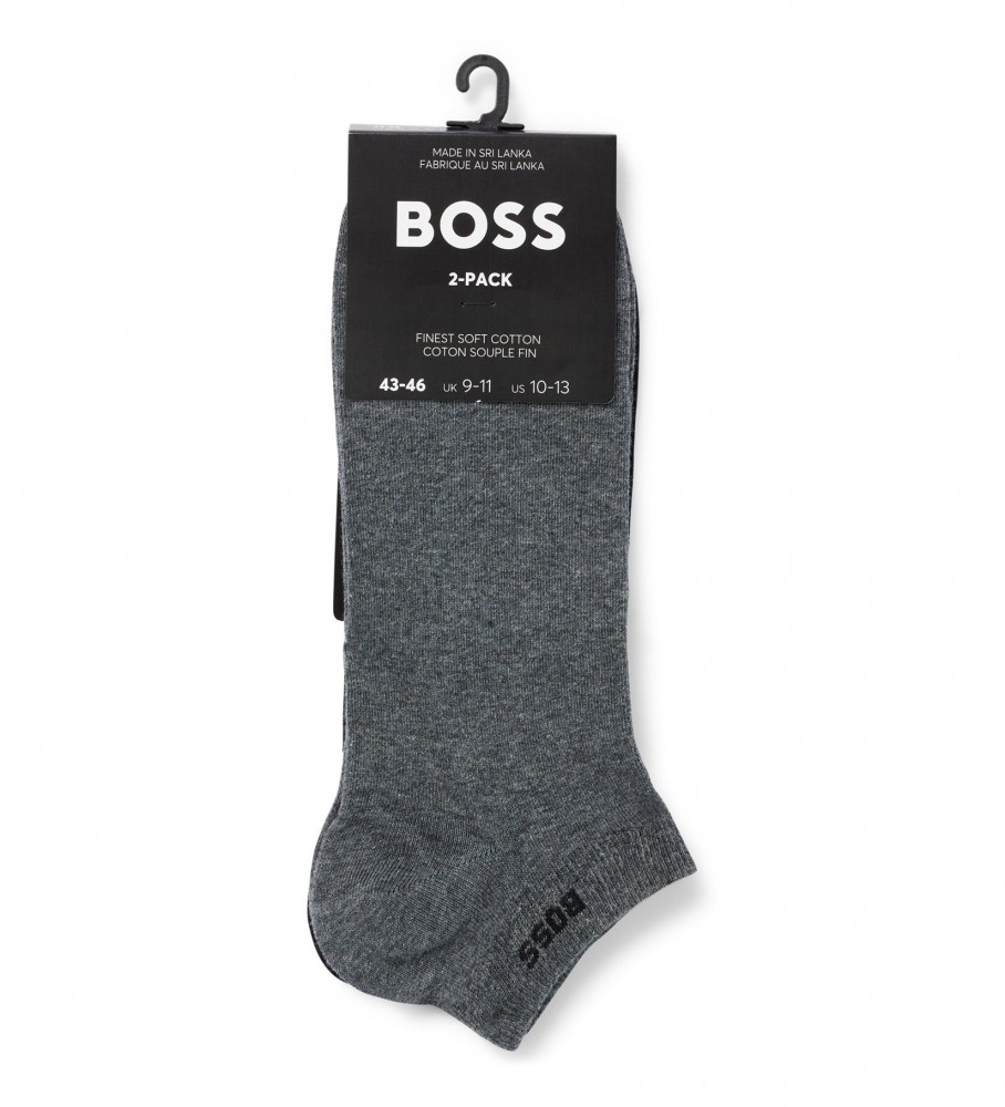 Pacote com 2 pares de meias elásticas até o tornozelo BOSS, cinza e preto.