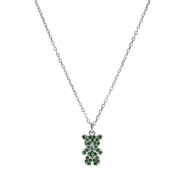Collier enfant ourson en argent et oxydes vert