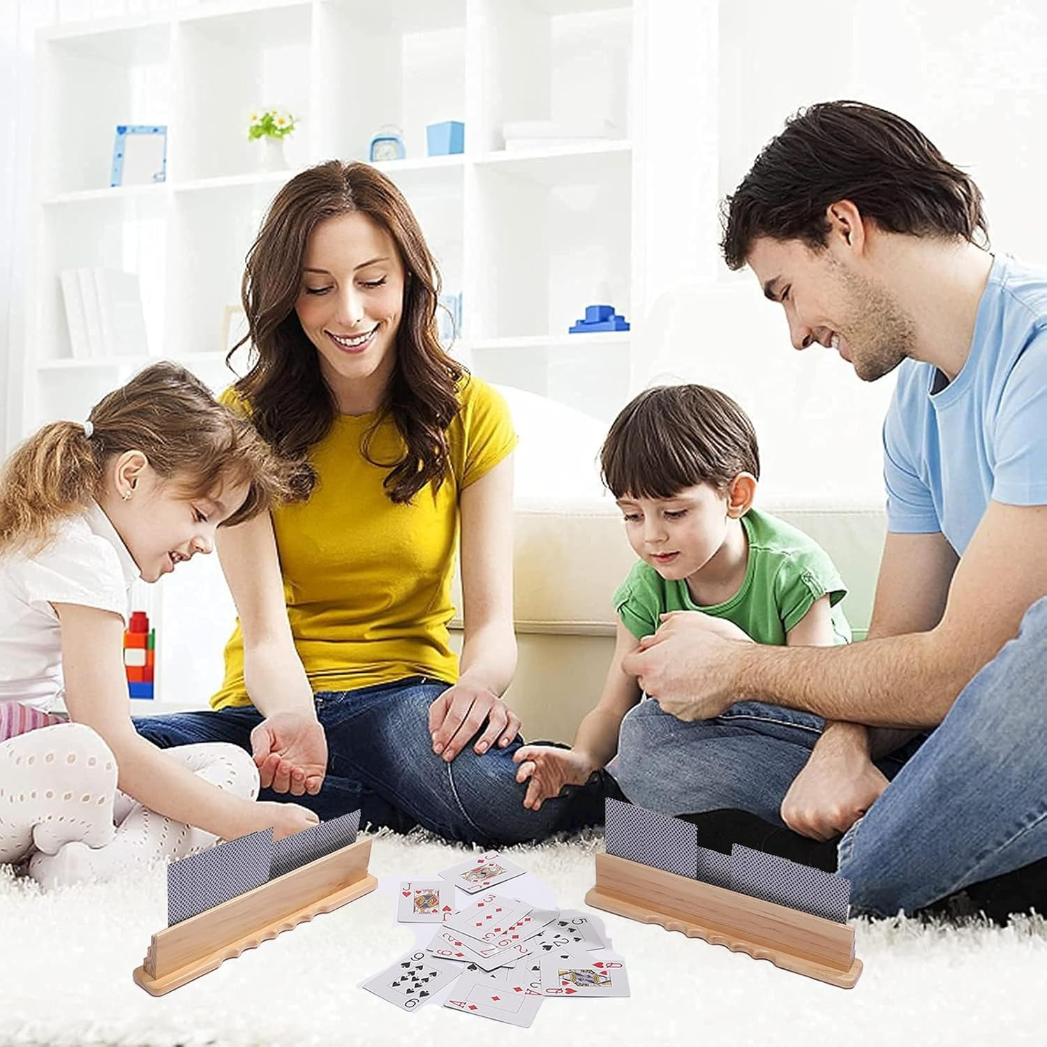 (2er Set) Holz Spielkarten Halter Tisch Karten Ständer Kartenspiel Aufsteller mit 3 Reihen - Braun