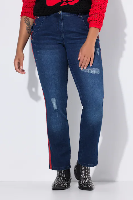 Jeans Paula, Straight Fit, seitliches Bindeband, 5-Pocket, dark blue denim